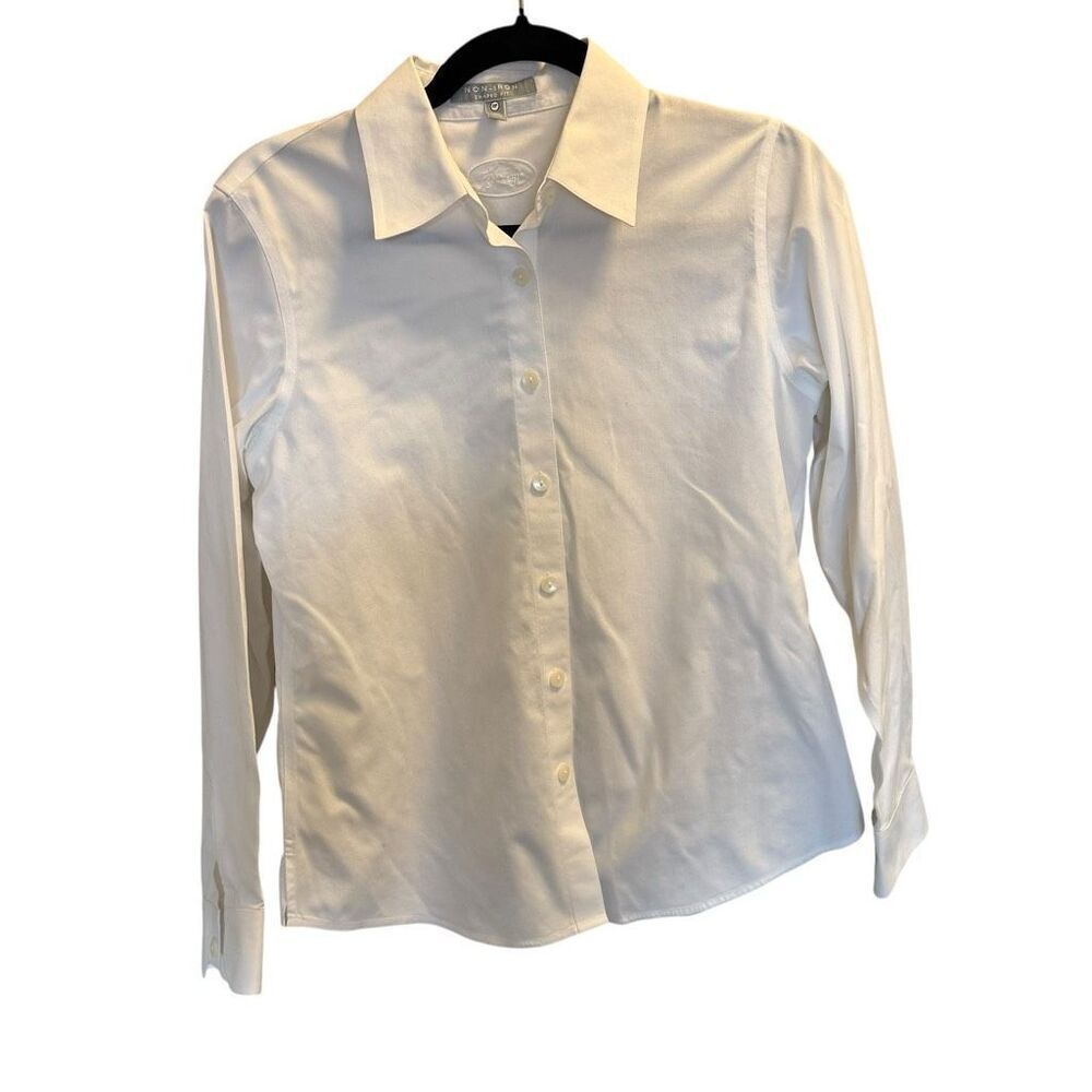 Foxcroft non-iron shaped fit white button down blouse 100% cotton size 4P